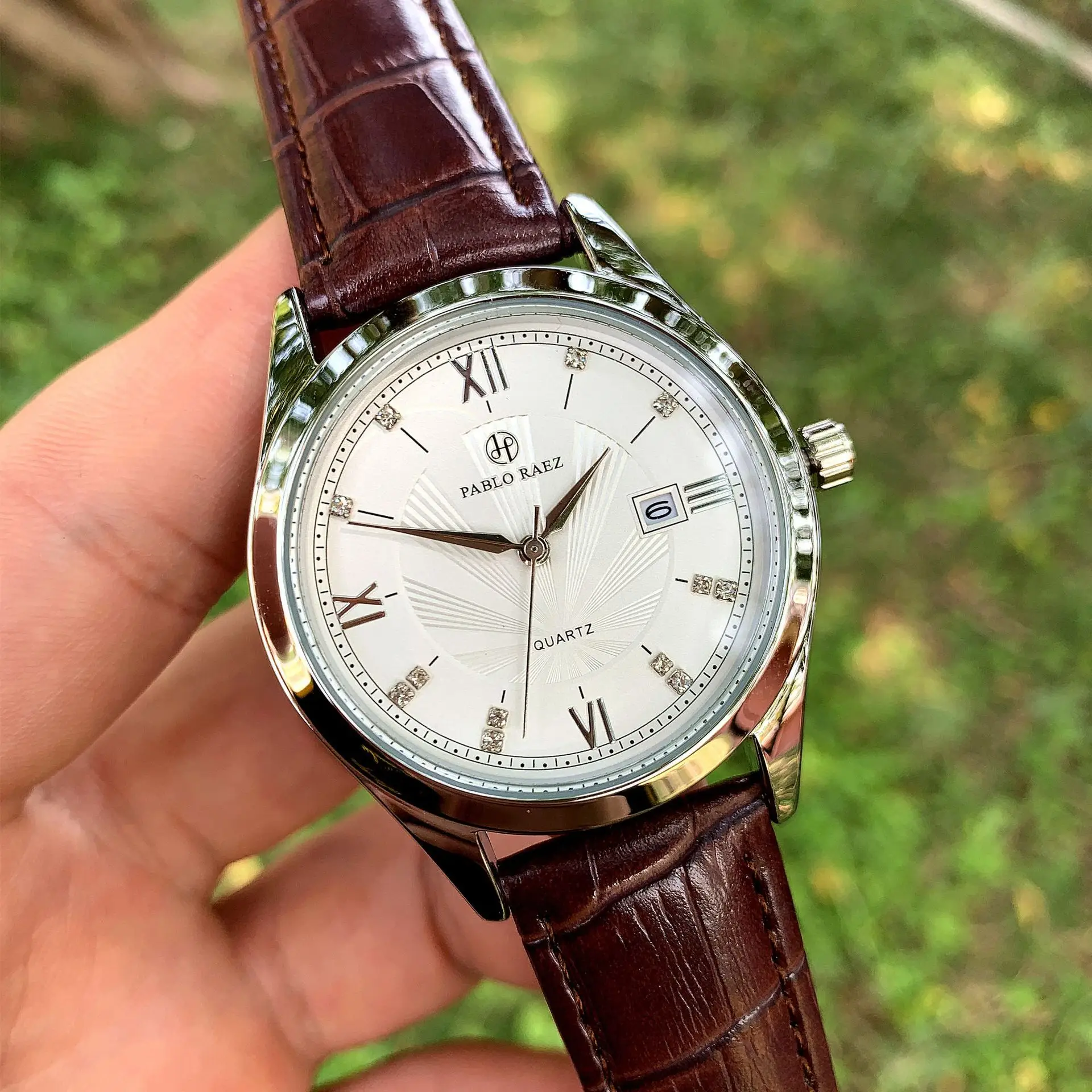 Men's PABLO RAEZ Quartz Watch Brown Leather Band — feature 13