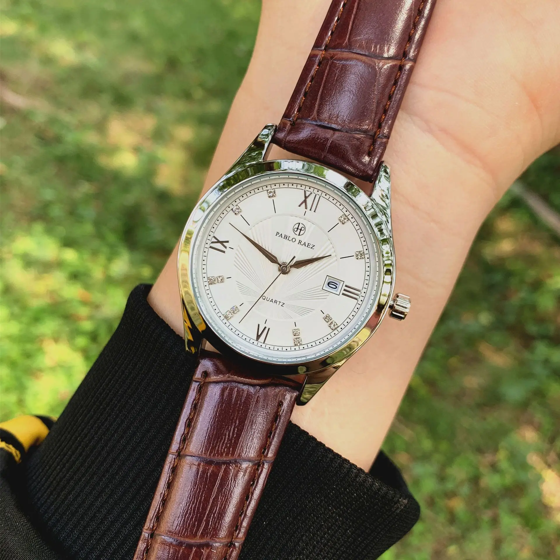 Men's PABLO RAEZ Quartz Watch Brown Leather Band — feature 16