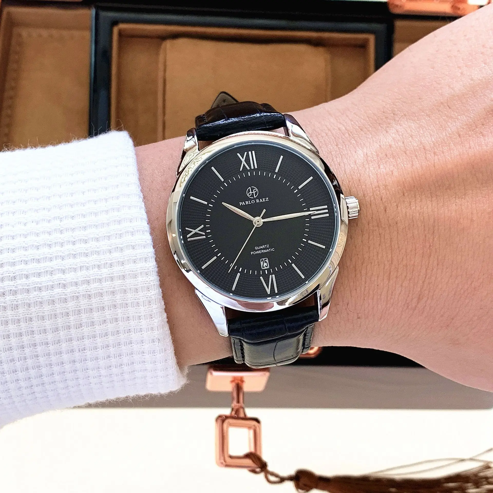 Men's PABLO RAEZ Quartz Watch Brown Leather Band — feature 37