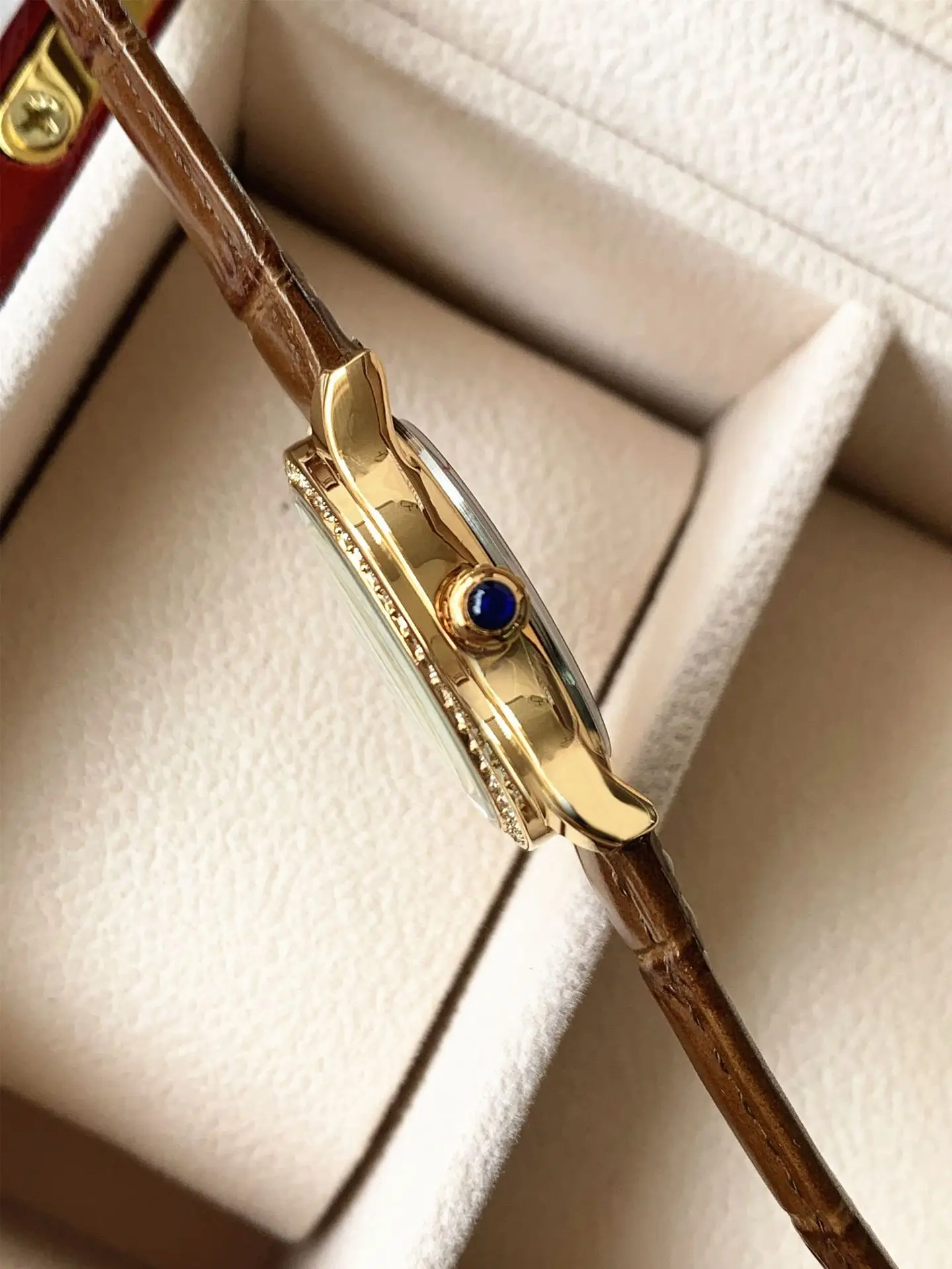Ladies Gold Rhinestone Watch Black Leather Strap — feature 27