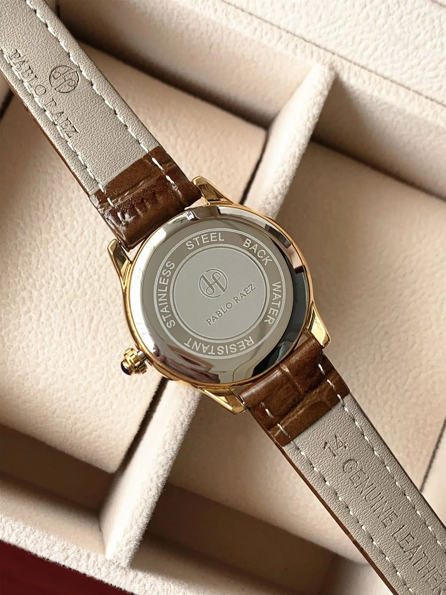 Ladies Gold Rhinestone Watch Black Leather Strap — feature 28