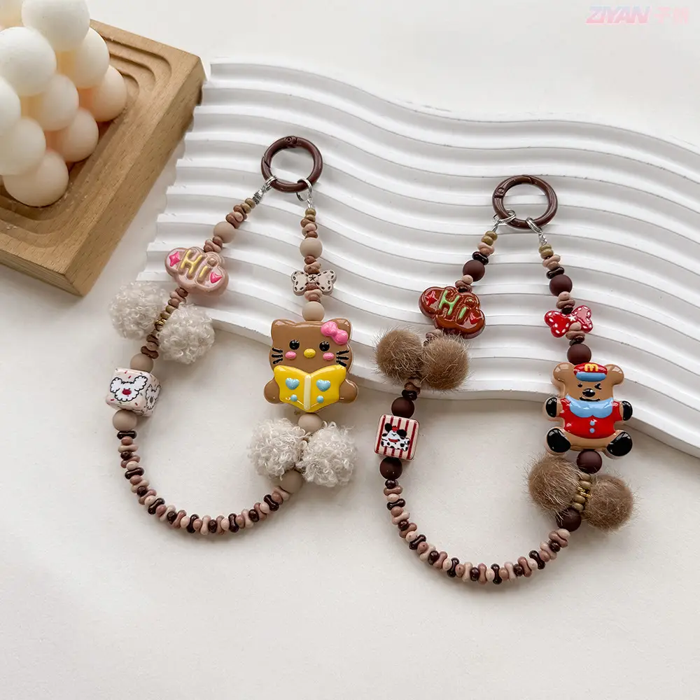 Cartoon Bear Plush Chain Phone Case Lanyard for Women — feature 2