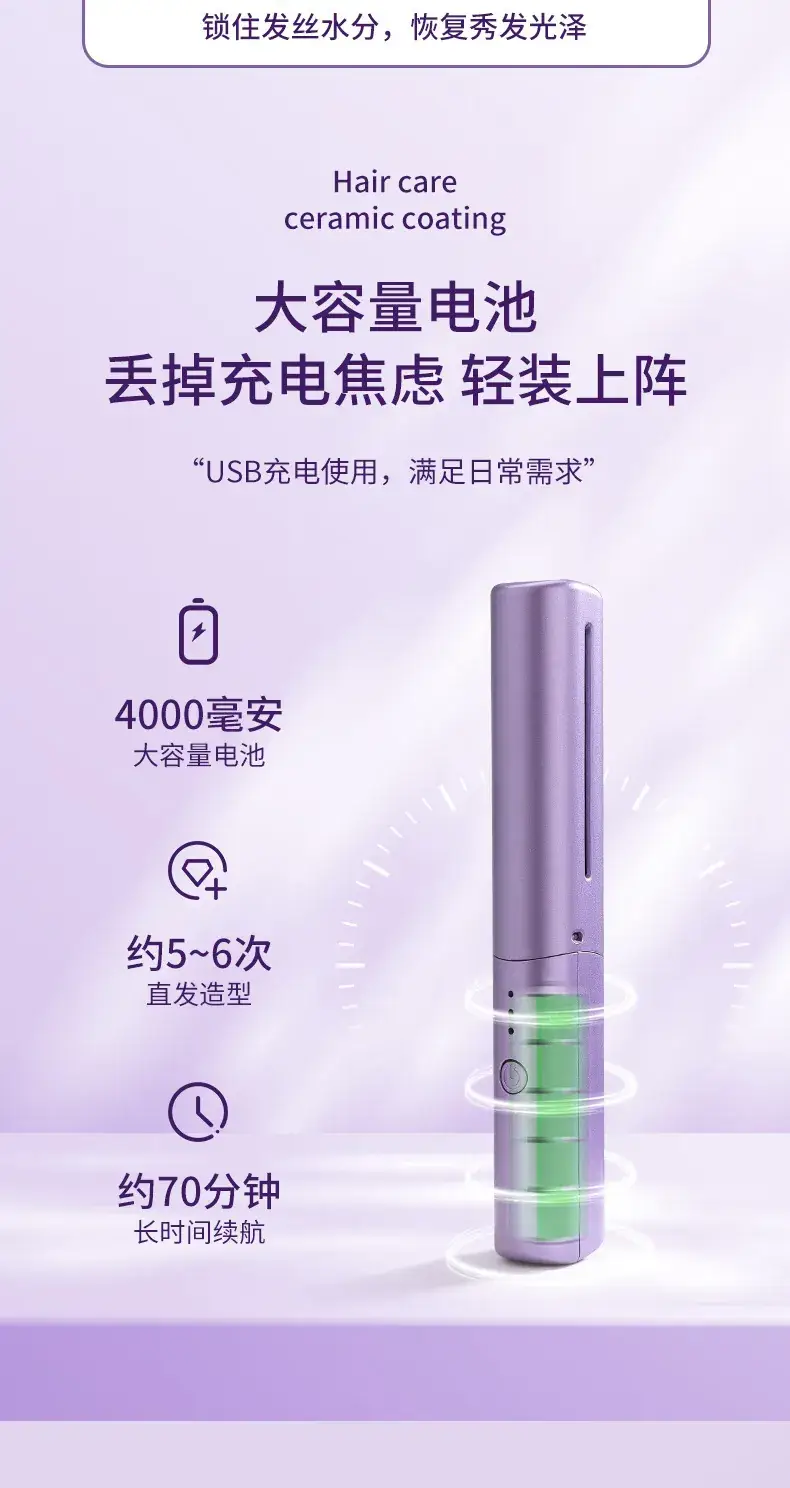 Mini Wireless Hair Straightener with Curling Rod — feature 5