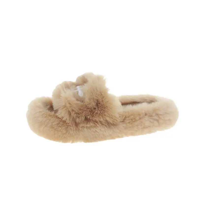 Mao Mao Slippers Women's 2024 New Korean Style One-word Outer Wear Autumn and Winter Thick Bottom Plush Household Indoor Cotton Slippers