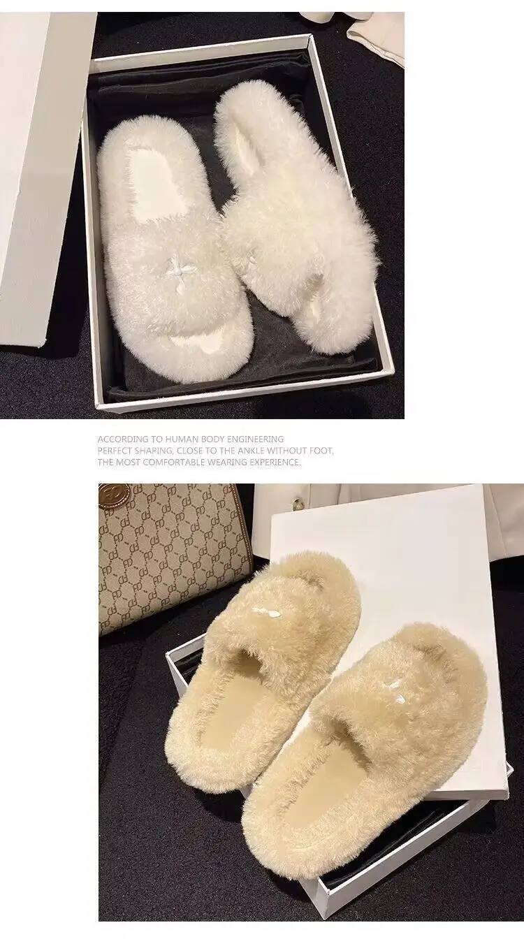 Mao Mao Slippers Women's 2024 New Korean Style One-word Outer Wear Autumn and Winter Thick Bottom Plush Household Indoor Cotton Slippers — feature 23