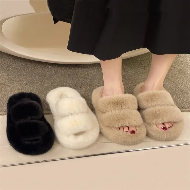 Mao Mao Slippers Women's 2024 New Korean Style One-word Outer Wear Autumn and Winter Thick Bottom Plush Household Indoor Cotton Slippers — feature 28