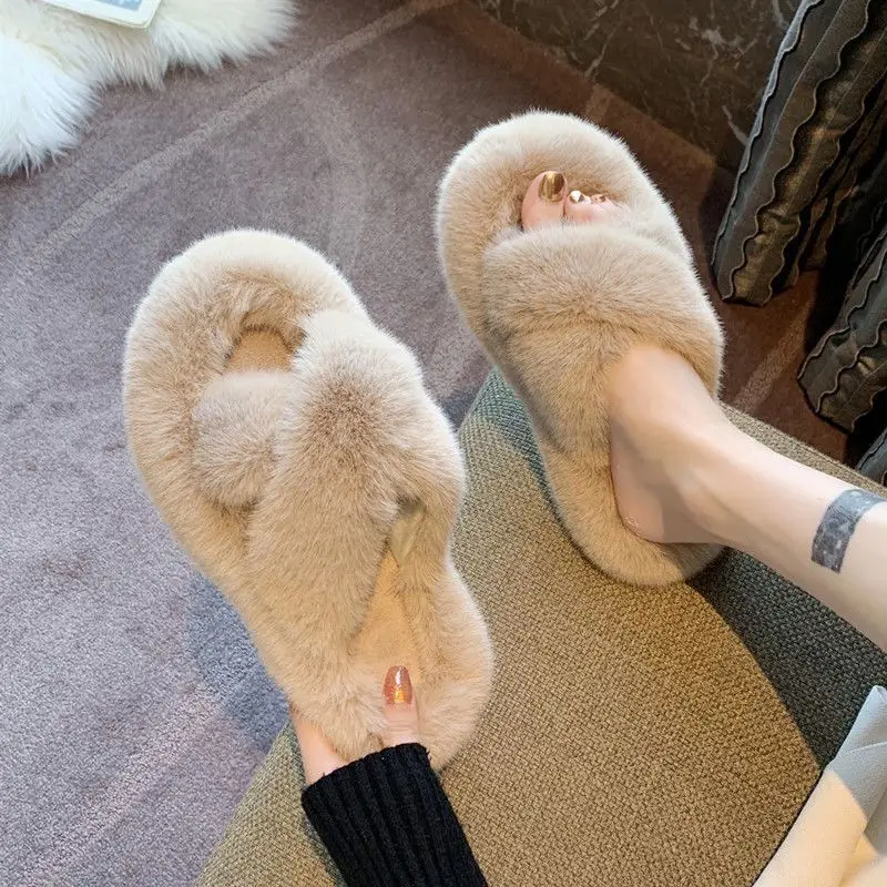 Mao Mao Slippers Women's 2024 New Korean Style One-word Outer Wear Autumn and Winter Thick Bottom Plush Household Indoor Cotton Slippers — feature 30
