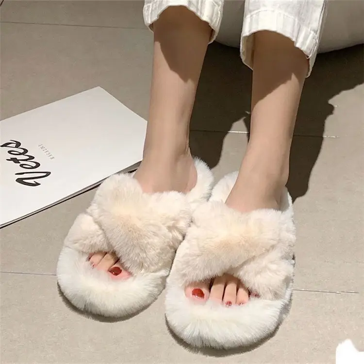Mao Mao Slippers Women's 2024 New Korean Style One-word Outer Wear Autumn and Winter Thick Bottom Plush Household Indoor Cotton Slippers — feature 31