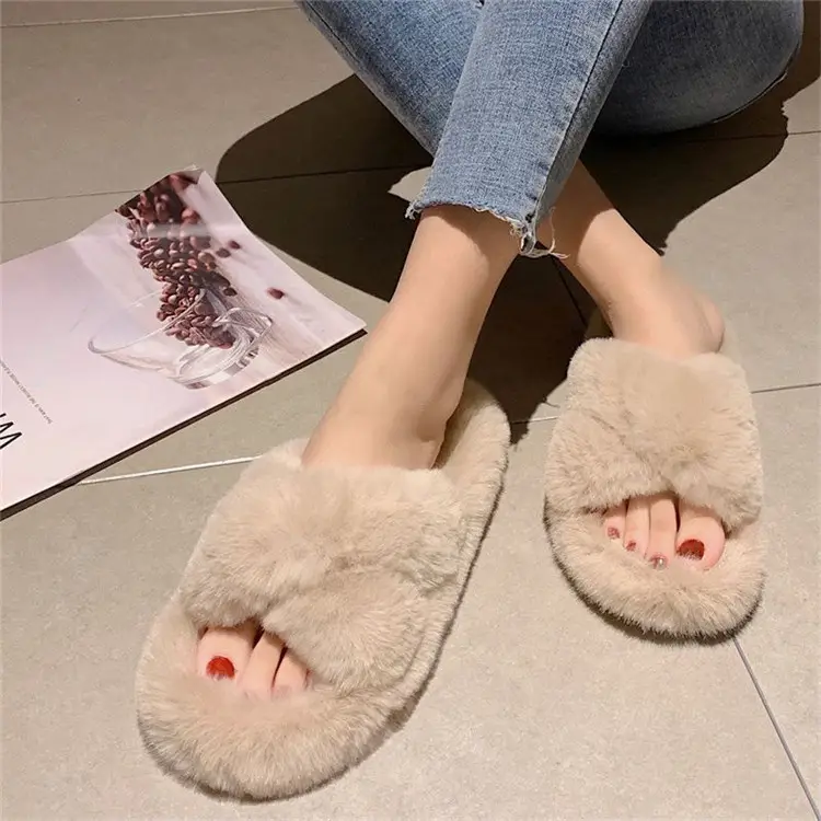 Mao Mao Slippers Women's 2024 New Korean Style One-word Outer Wear Autumn and Winter Thick Bottom Plush Household Indoor Cotton Slippers — feature 32