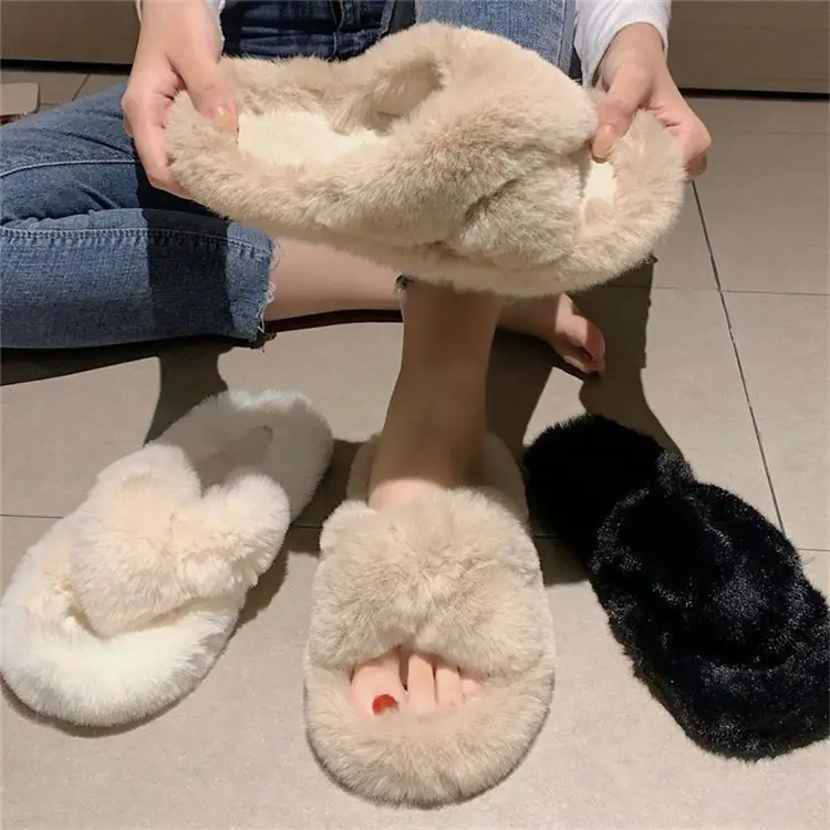Mao Mao Slippers Women's 2024 New Korean Style One-word Outer Wear Autumn and Winter Thick Bottom Plush Household Indoor Cotton Slippers — feature 33