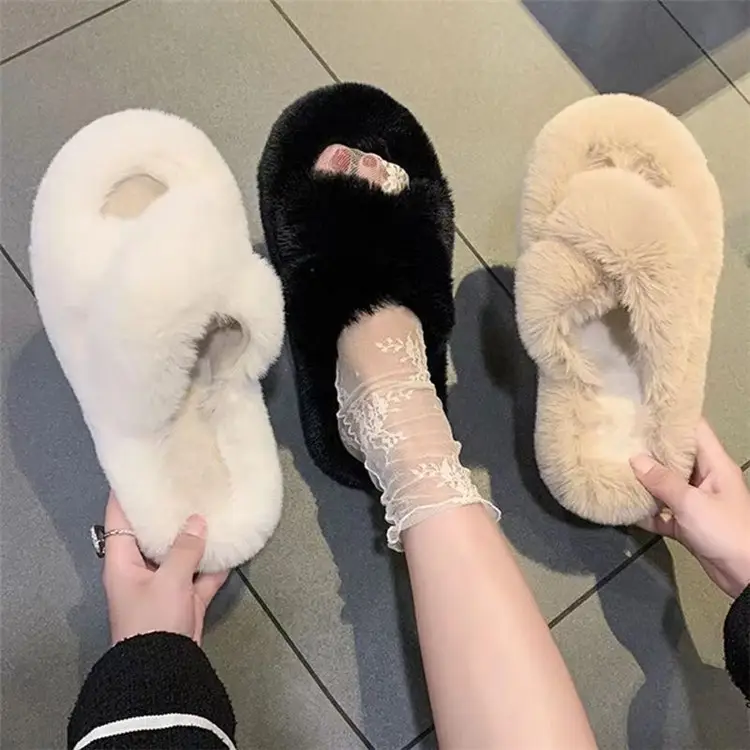 Mao Mao Slippers Women's 2024 New Korean Style One-word Outer Wear Autumn and Winter Thick Bottom Plush Household Indoor Cotton Slippers — feature 34