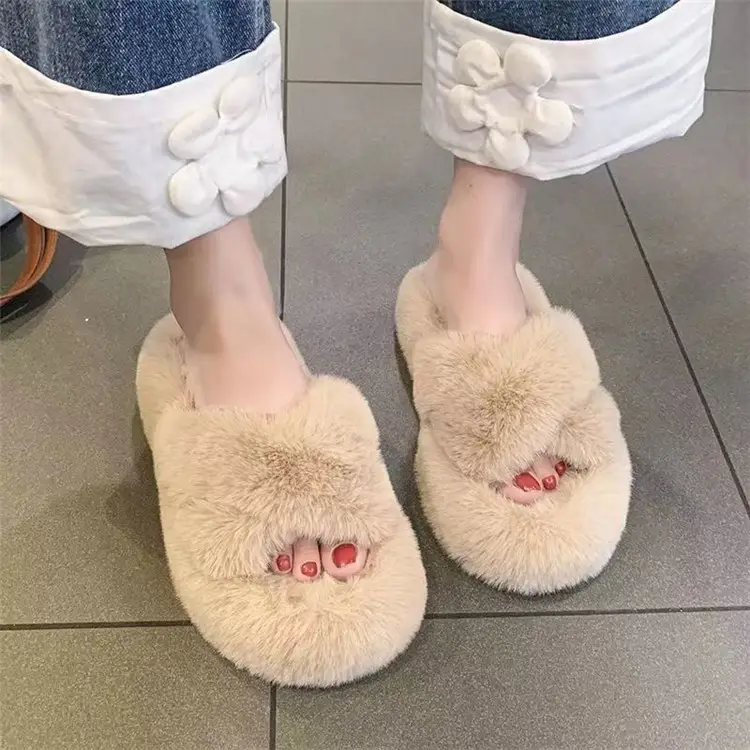 Mao Mao Slippers Women's 2024 New Korean Style One-word Outer Wear Autumn and Winter Thick Bottom Plush Household Indoor Cotton Slippers — feature 36