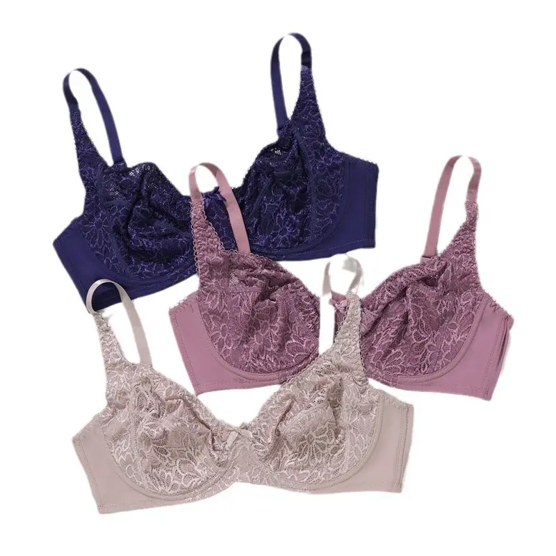 Long-term supply plus size chubby girl lace bra sexy pure wind ultra-thin underwear women's semi-transparent comfortable European and American bra