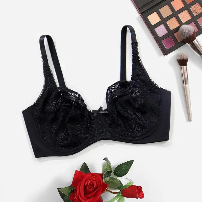 Long-term supply plus size chubby girl lace bra sexy pure wind ultra-thin underwear women's semi-transparent comfortable European and American bra