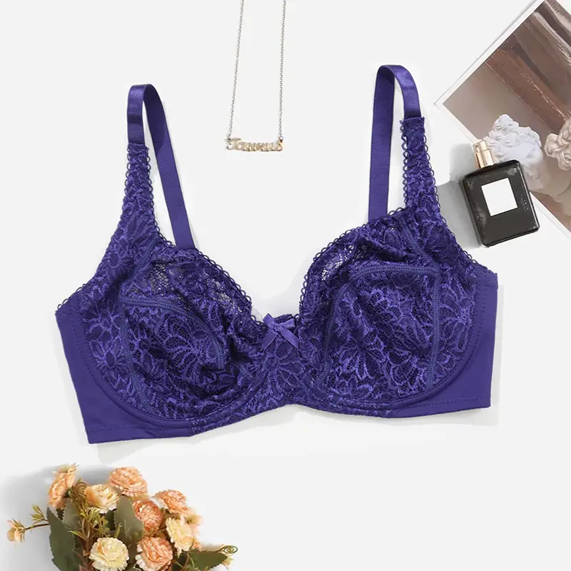 Long-term supply plus size chubby girl lace bra sexy pure wind ultra-thin underwear women's semi-transparent comfortable European and American bra