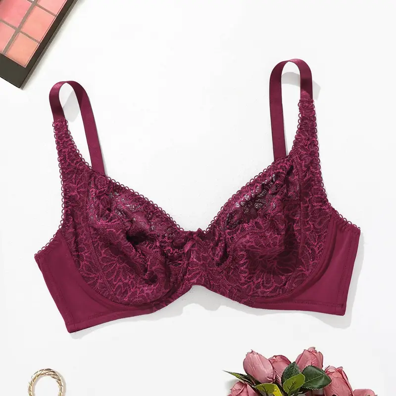 Long-term supply plus size chubby girl lace bra sexy pure wind ultra-thin underwear women's semi-transparent comfortable European and American bra