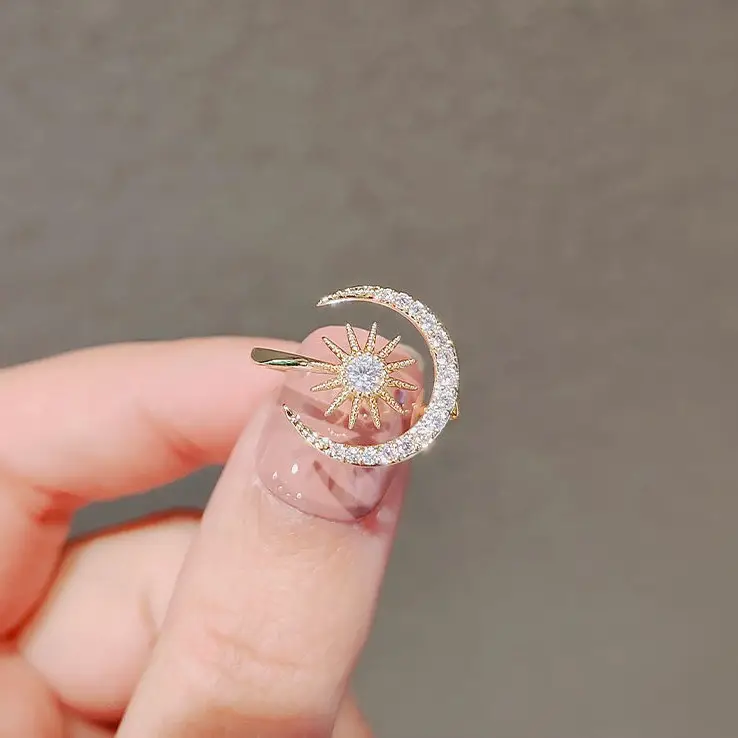 Gold Star Moon Ring with Full Diamond Setting - Image 4