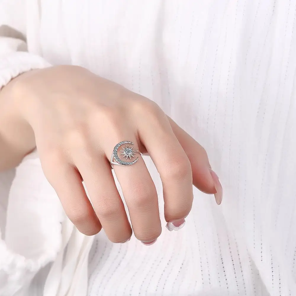 Gold Star Moon Ring with Full Diamond Setting - Image 2