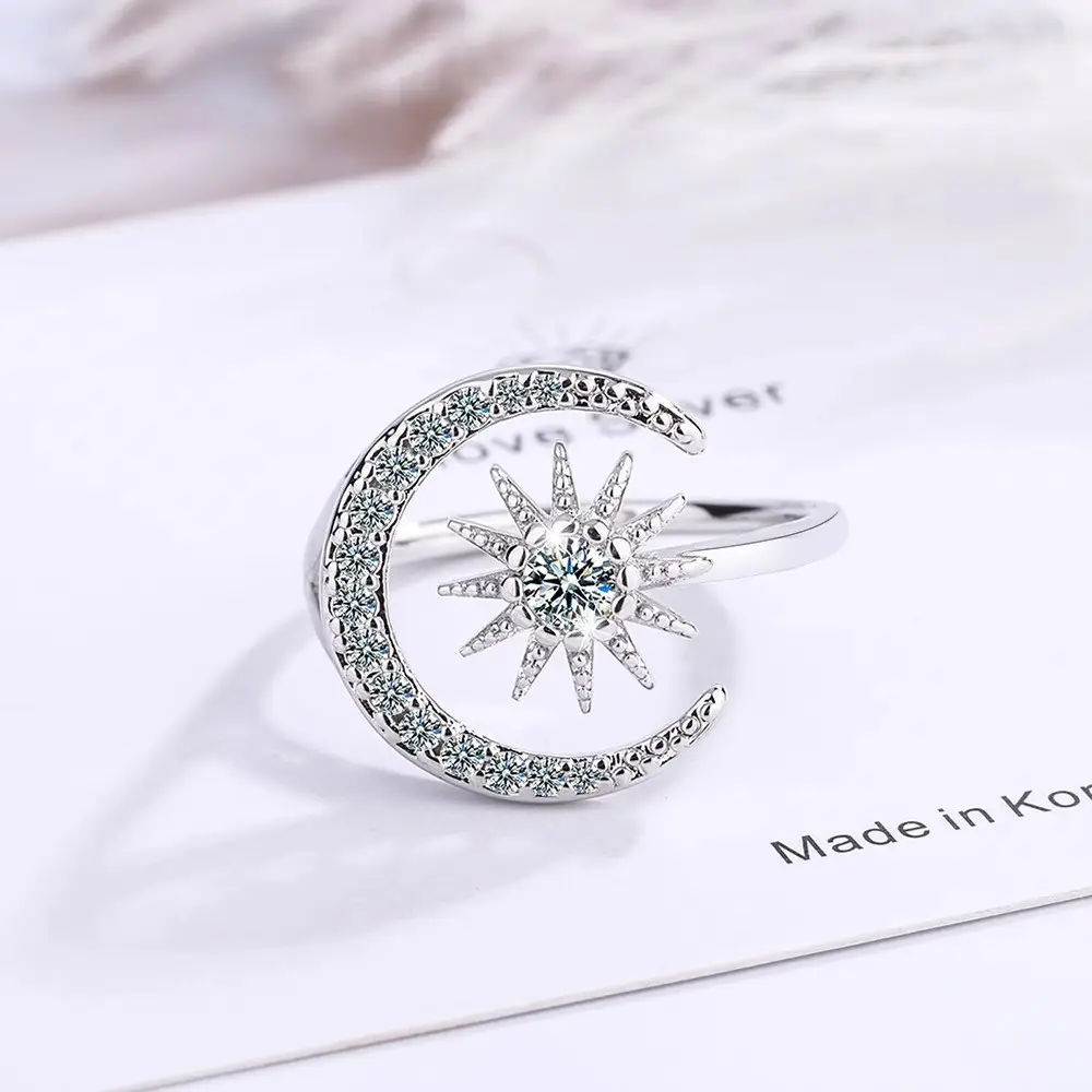 Gold Star Moon Ring with Full Diamond Setting - Image 5