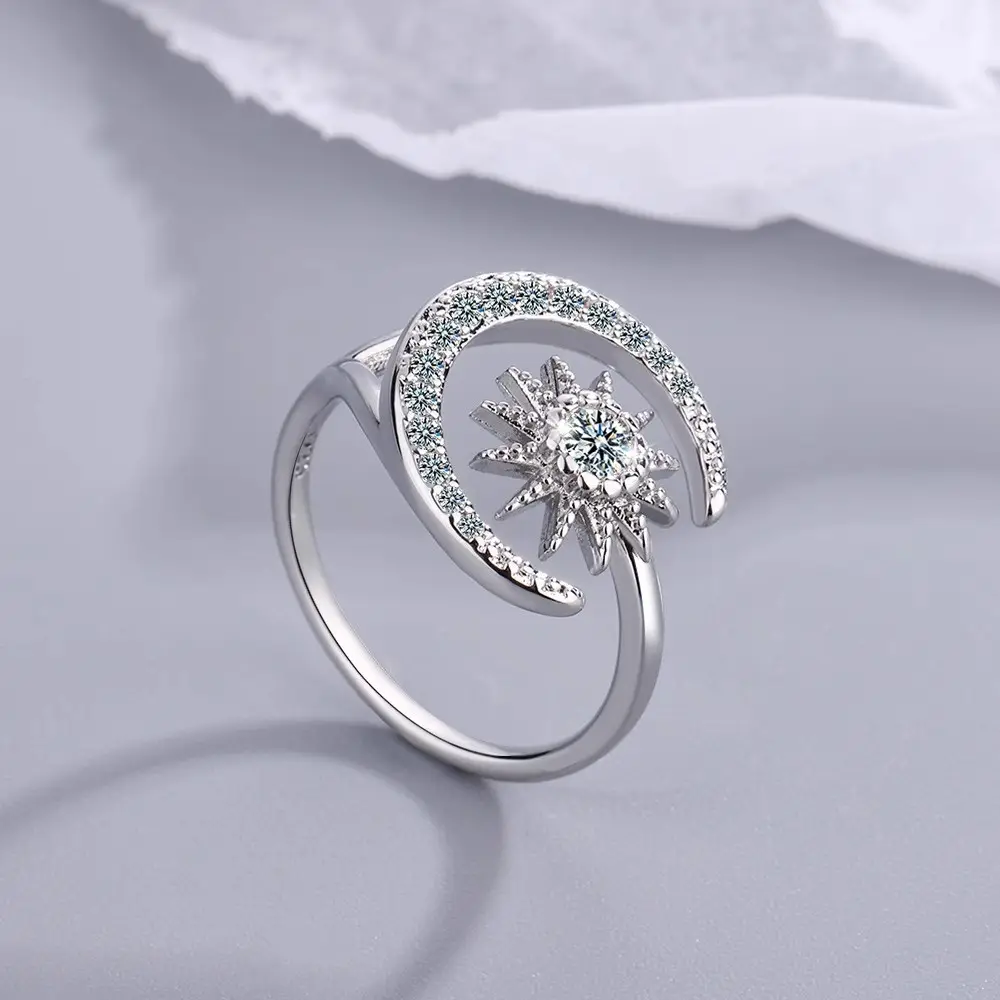 Gold Star Moon Ring with Full Diamond Setting — feature 7