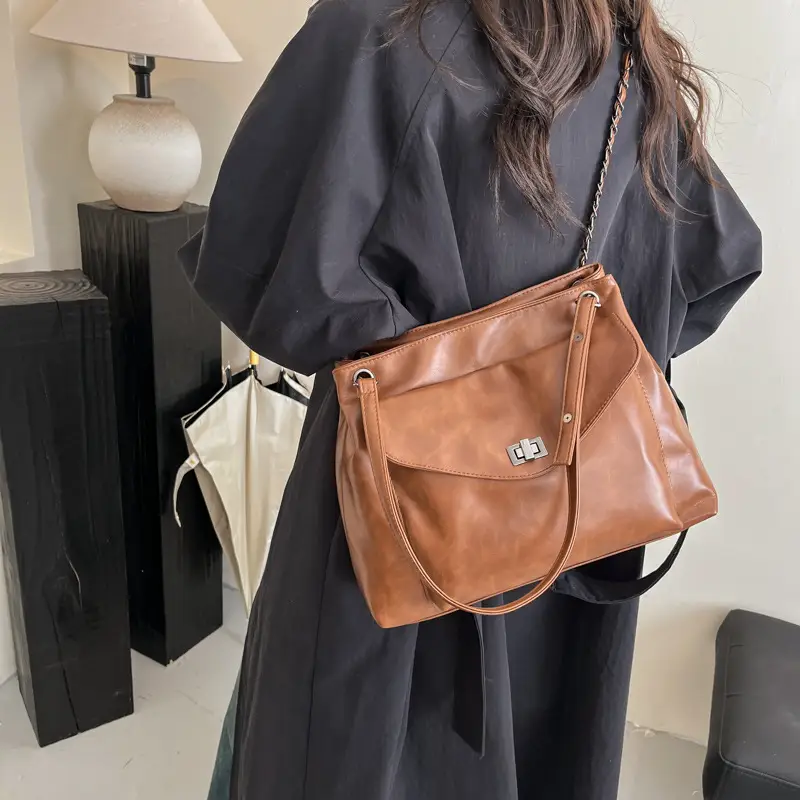 Women's Brown Leather Satchel Shoulder Bag 2024 - Image 4