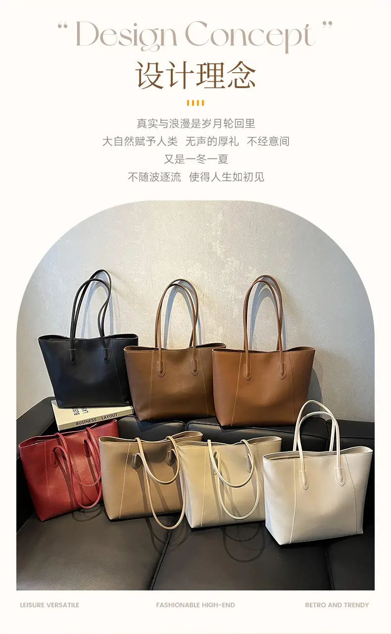 Women Large Capacity Red Leather Tote Bag — feature 3