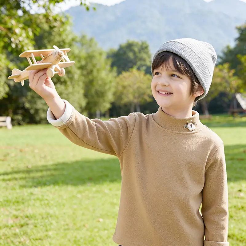 Baby Fleece Base Shirt Half High Collar Boys Autumn Winter Top - Image 2