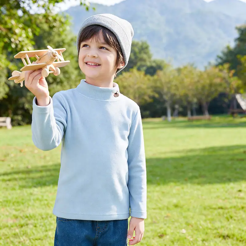 Baby Fleece Base Shirt Half High Collar Boys Autumn Winter Top - Image 3