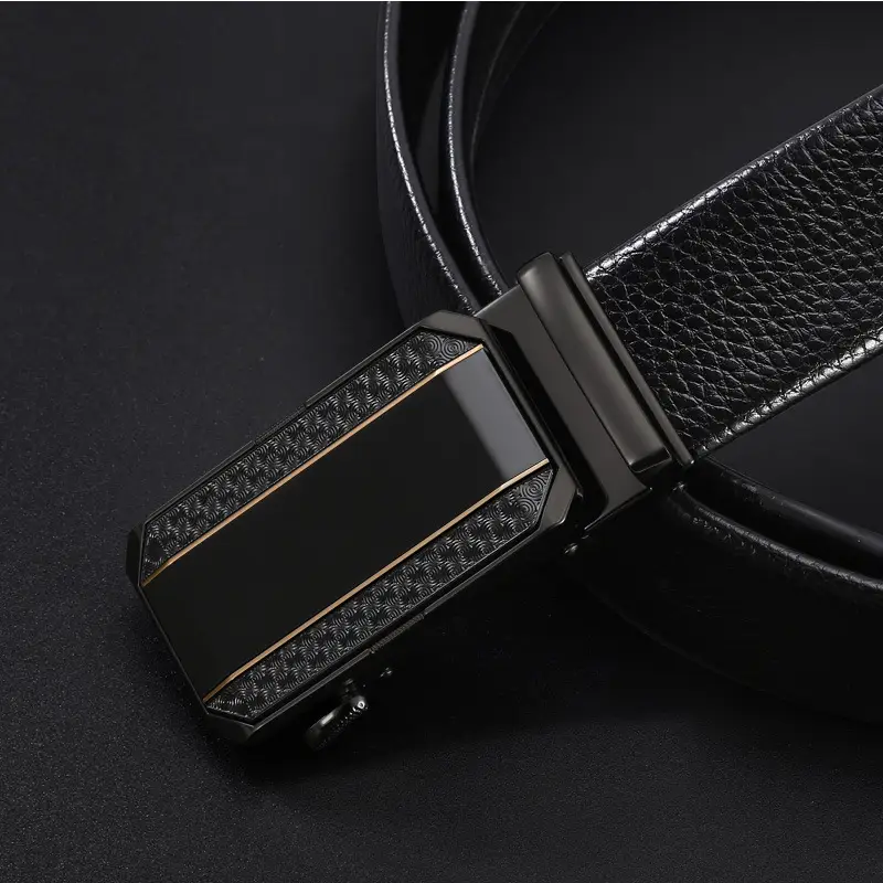 Men's Black Cowhide Belt with Automatic Buckle - Image 5