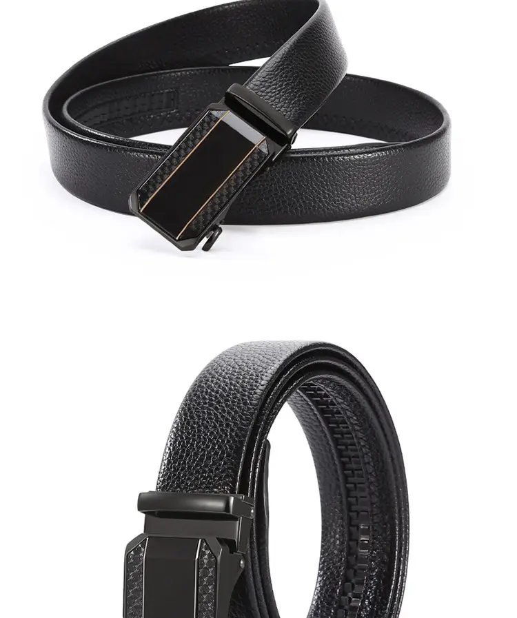 Men's Black Cowhide Belt with Automatic Buckle — feature 5