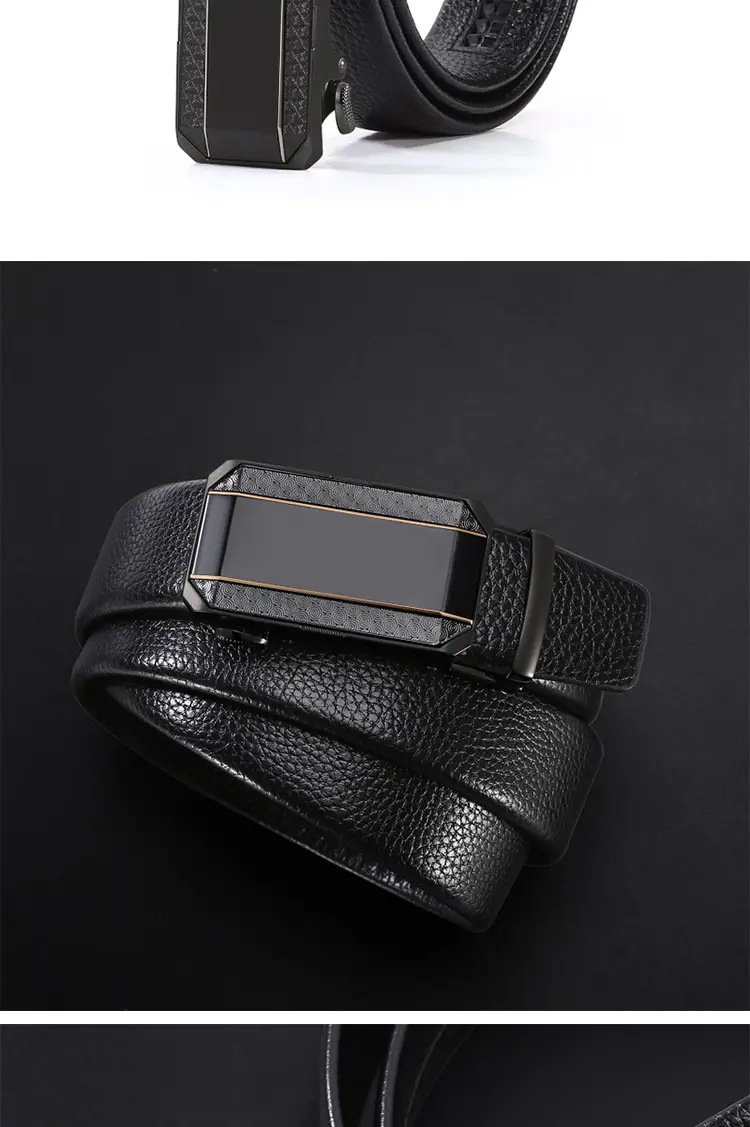 Men's Black Cowhide Belt with Automatic Buckle — feature 6