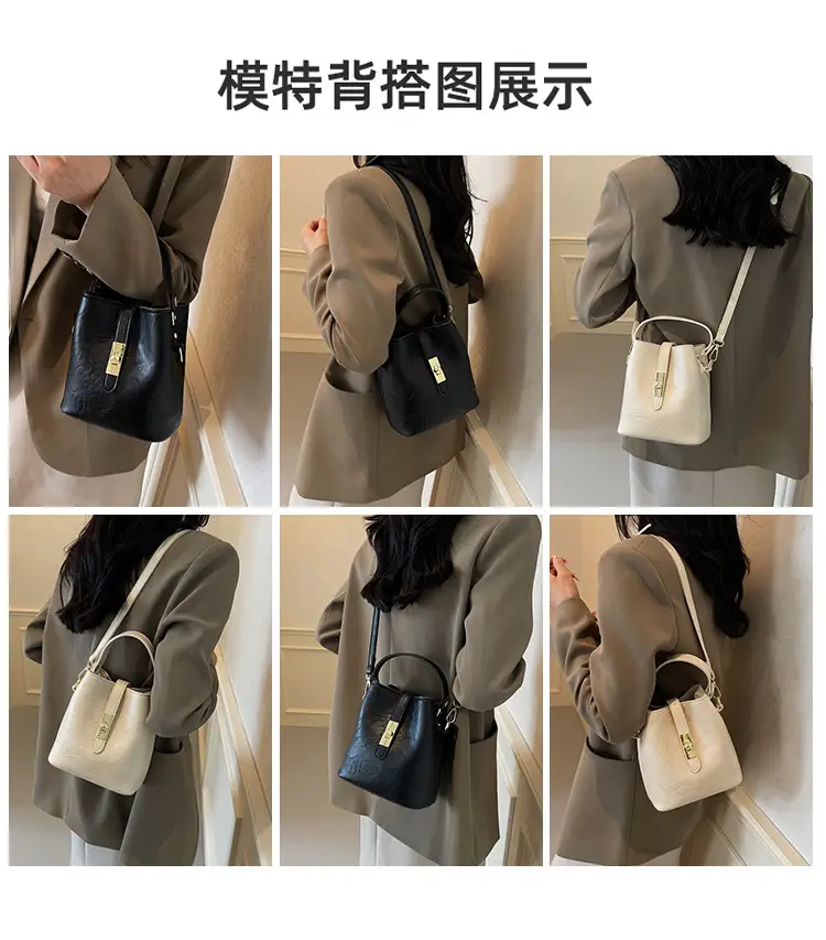Women's Beige Bucket Bag with Gold Plated Handles — feature 10