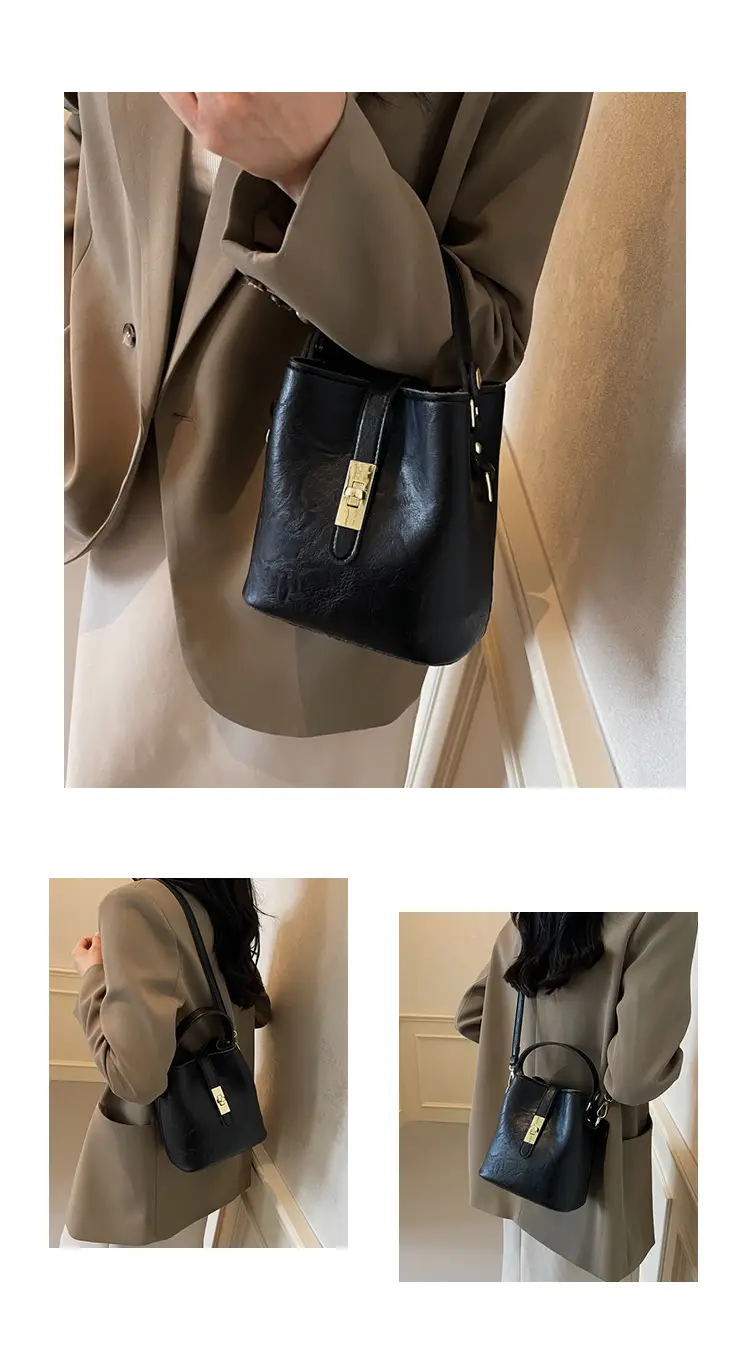 Women's Beige Bucket Bag with Gold Plated Handles — feature 11