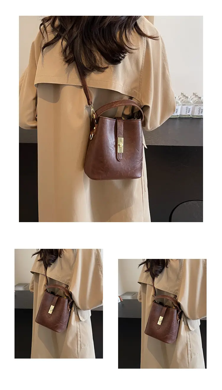 Women's Beige Bucket Bag with Gold Plated Handles — feature 12