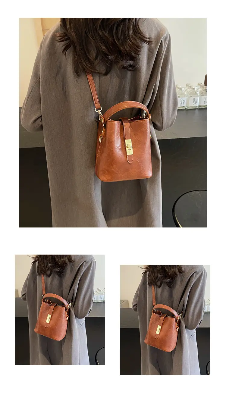 Women's Beige Bucket Bag with Gold Plated Handles — feature 13