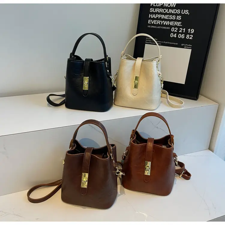 Women's Beige Bucket Bag with Gold Plated Handles — feature 15
