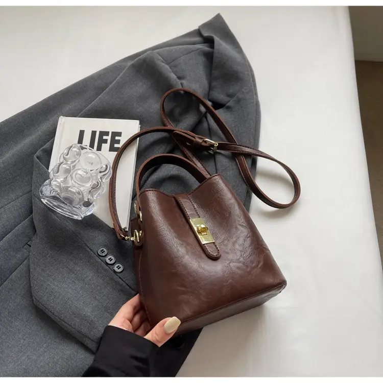 Women's Beige Bucket Bag with Gold Plated Handles — feature 24