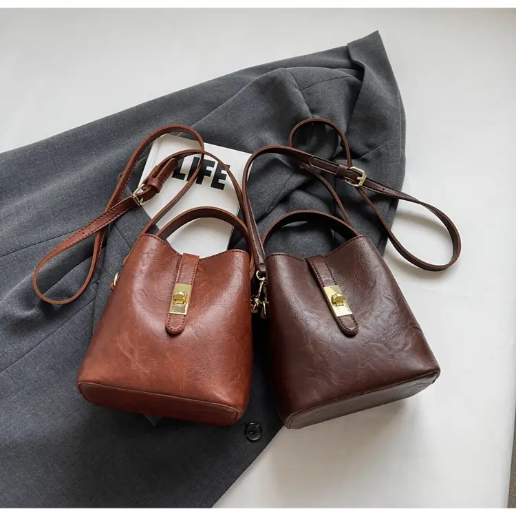 Women's Beige Bucket Bag with Gold Plated Handles — feature 25