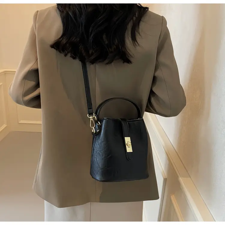 Women's Beige Bucket Bag with Gold Plated Handles — feature 29