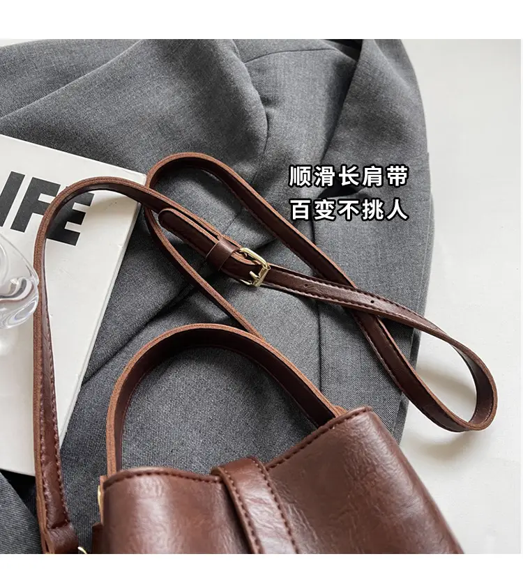 Women's Beige Bucket Bag with Gold Plated Handles — feature 3