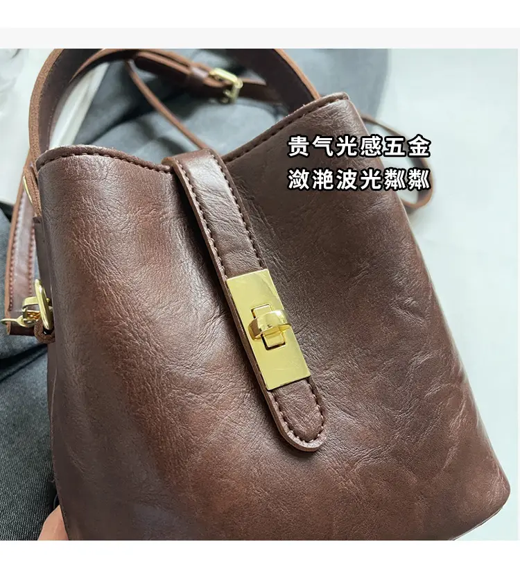 Women's Beige Bucket Bag with Gold Plated Handles — feature 4