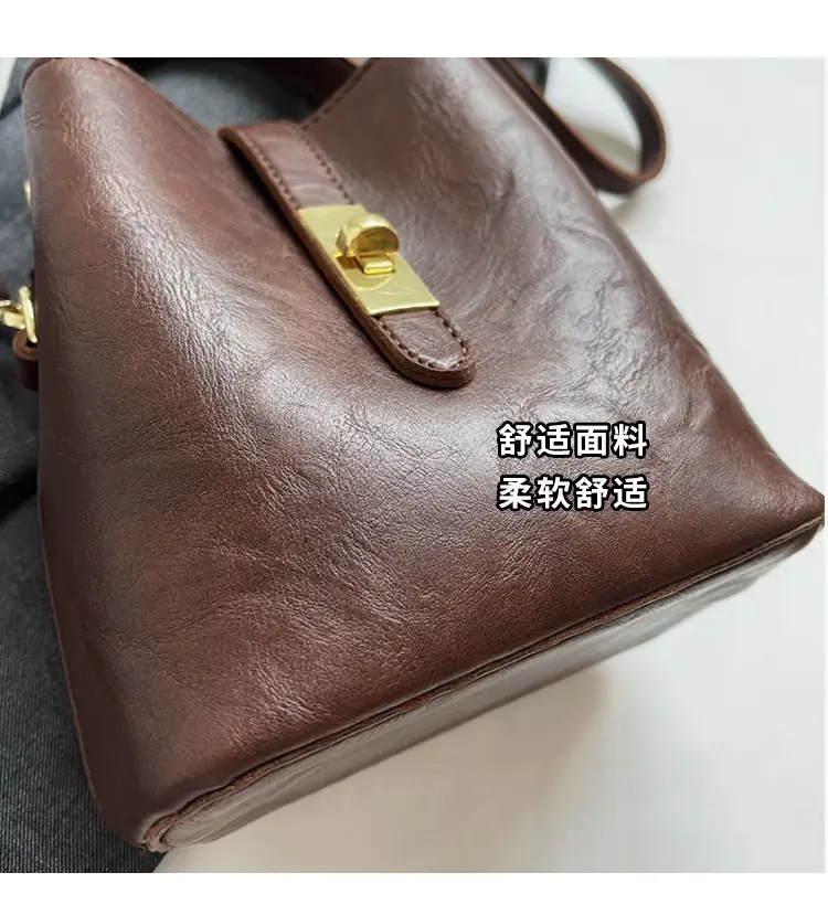 Women's Beige Bucket Bag with Gold Plated Handles — feature 7