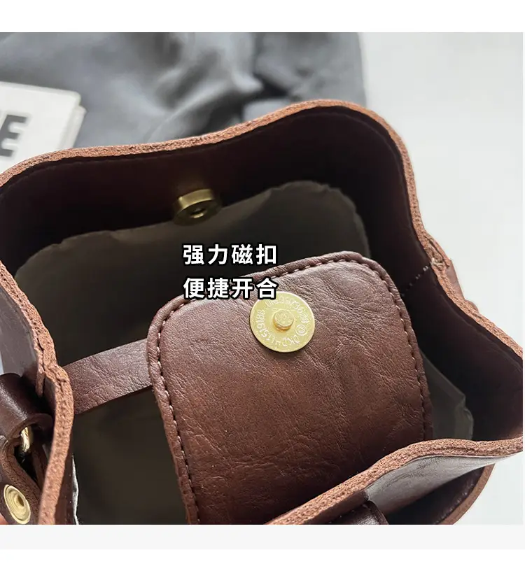 Women's Beige Bucket Bag with Gold Plated Handles — feature 8