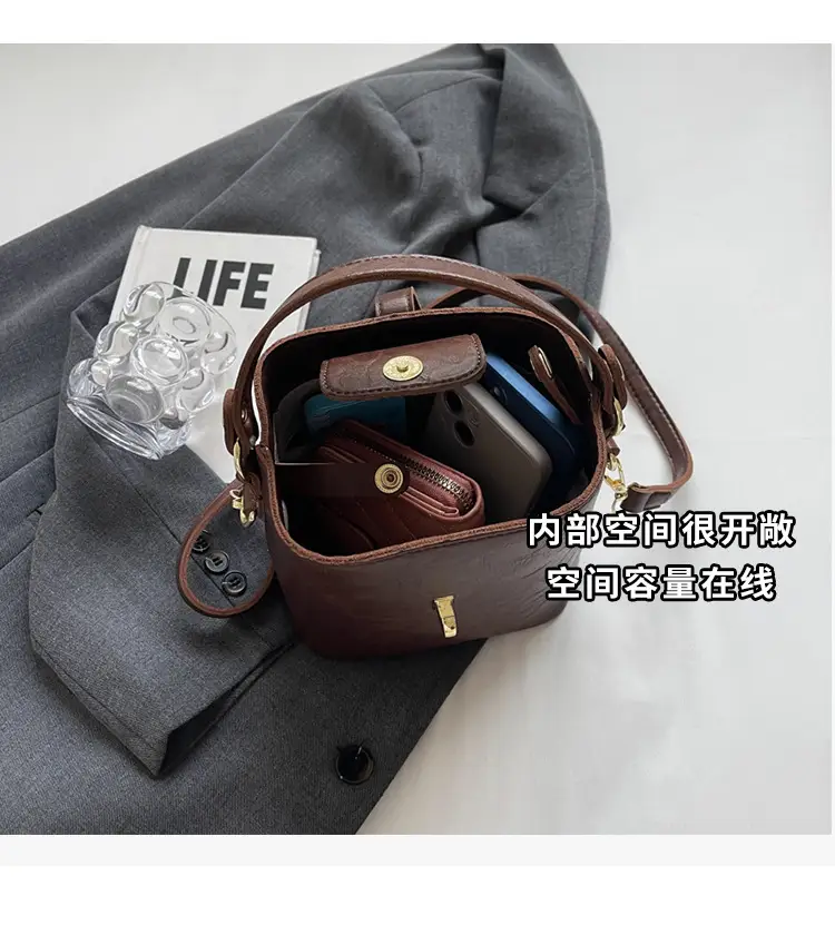 Women's Beige Bucket Bag with Gold Plated Handles — feature 9