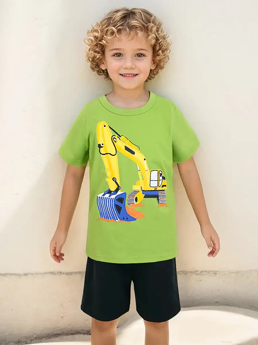 Kids Cartoon T-Shirts Set 2025 Summer Boys Green Gray Blue
