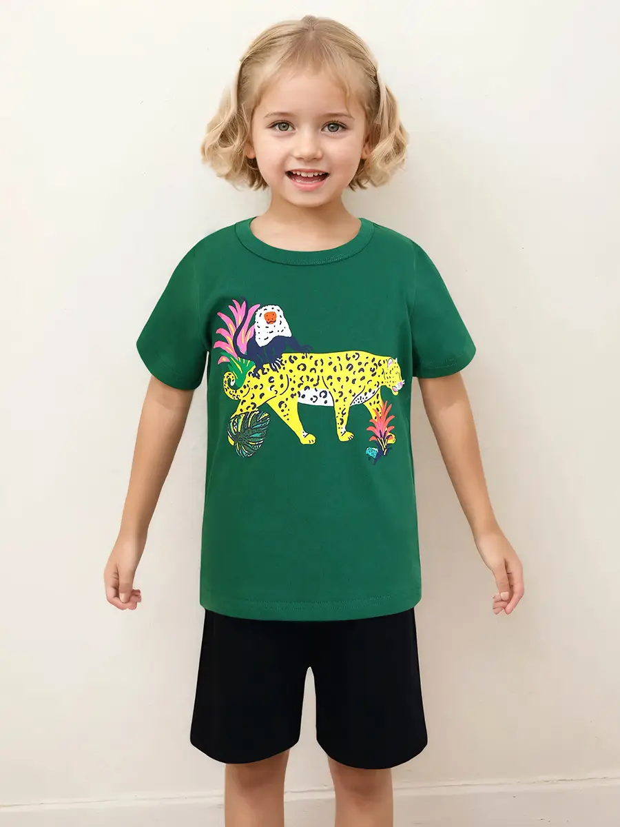 Kids Cartoon T-Shirts Set 2025 Summer Boys Green Gray Blue