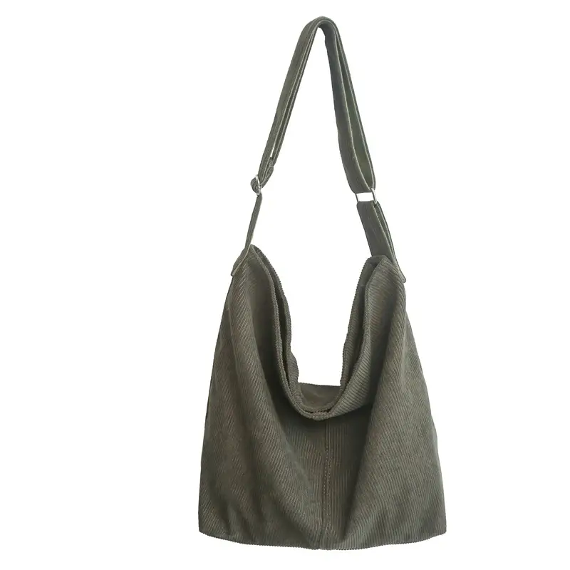 Vintage Grey Corduroy Shoulder Bag for Women