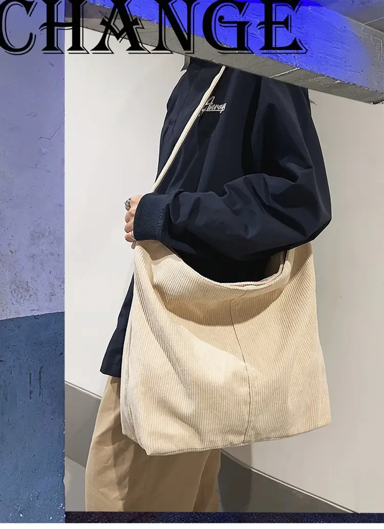 Vintage Grey Corduroy Shoulder Bag for Women — feature 1