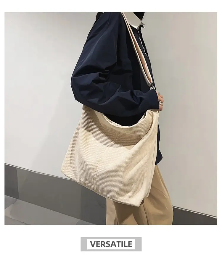 Vintage Grey Corduroy Shoulder Bag for Women — feature 10