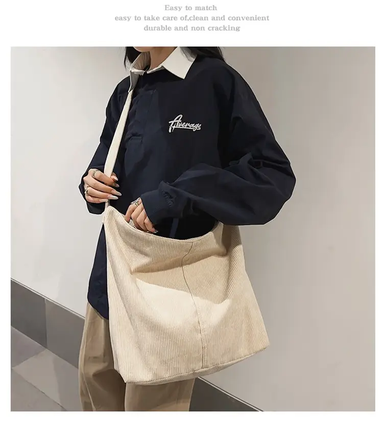 Vintage Grey Corduroy Shoulder Bag for Women — feature 11